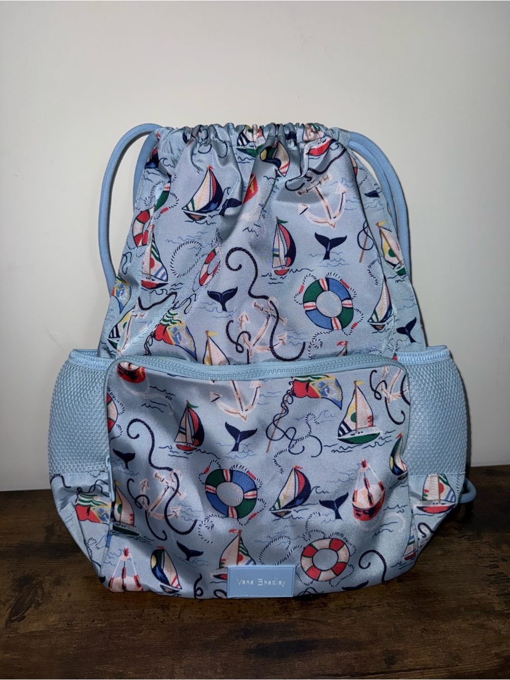 Vera Bradley Drawstring Backpack Really Regatta Blue Nautical Sailboat